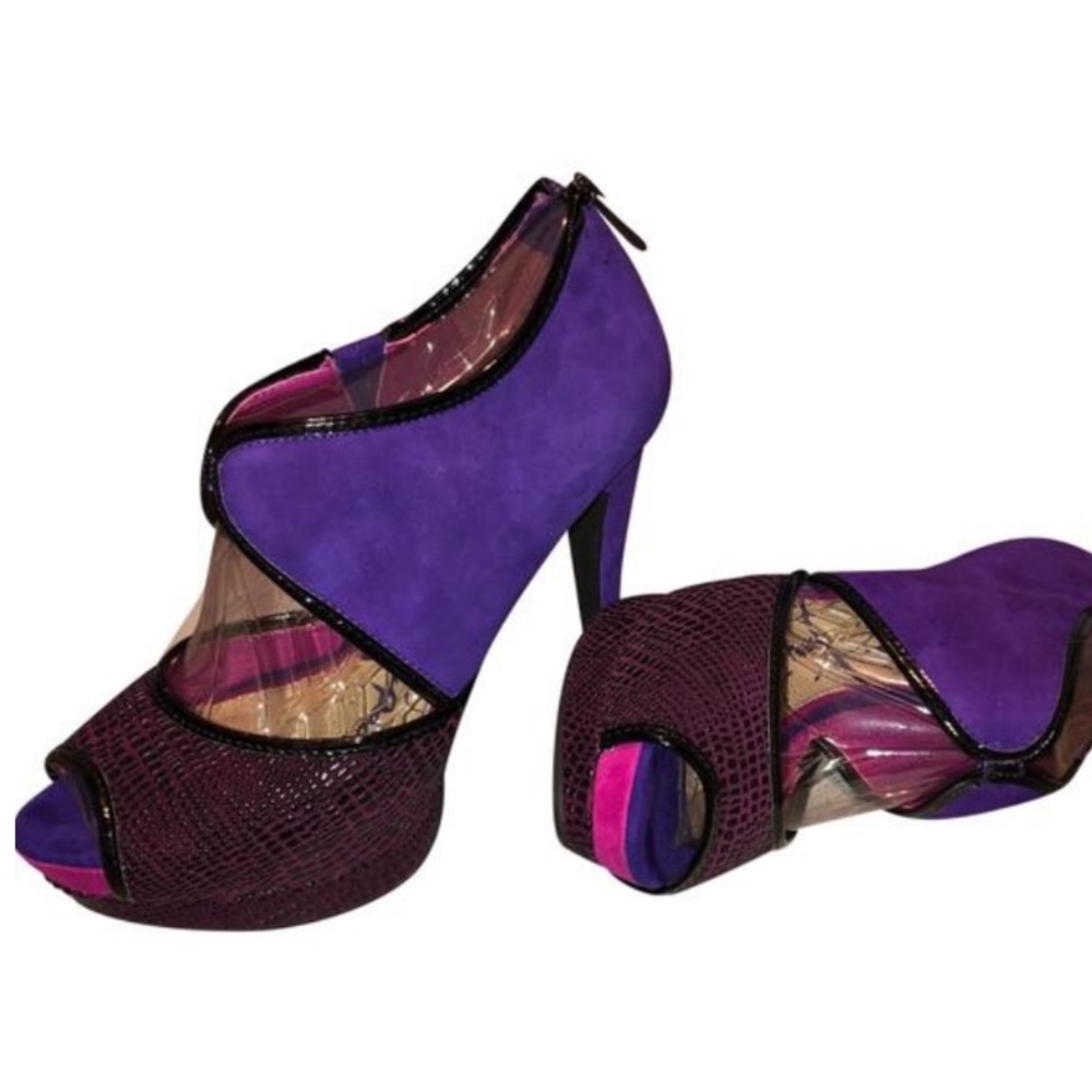 Rockabilly Jessica Simpson Purple & Pink Heels stilettos 8.5 Zip up the back